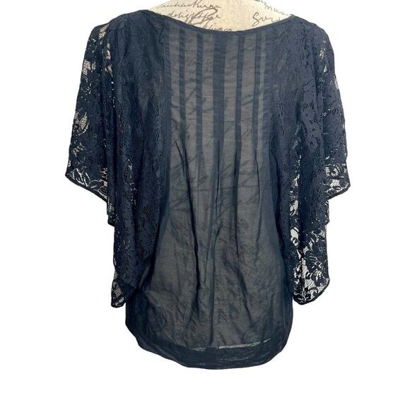 Joie Women's Joyce Black Lace Flutter Sleeve Boho Top Semi-sheer; Medium - Picture 3 of 8
